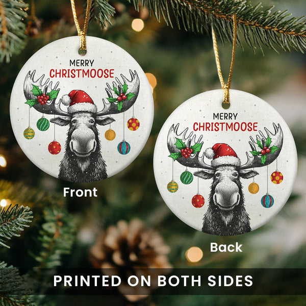Funny Moose Christmas Ornaments - 2025 Double Sided Ceramic Moose Ornament, Moose Hunting Keepsake