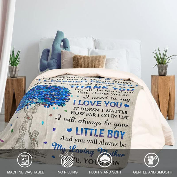 Gifts for Mom from Son, Romantic Birthday Gifts from Son to My Mom Flannel Blanket for Mama