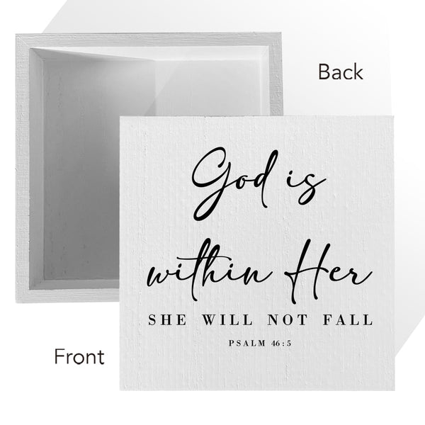 God is within Her Bible Verse Artwork Wood Box Sign Rustic Farmhouse Style Psalm 46 : 5 Christian Wood Block Plaque