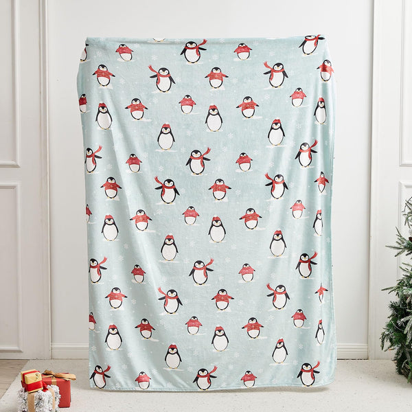 Christmas Fleece Penguin Throw Blankets for Couch Bed - Lightweight Plush Cozy Fuzzy Soft Blankets