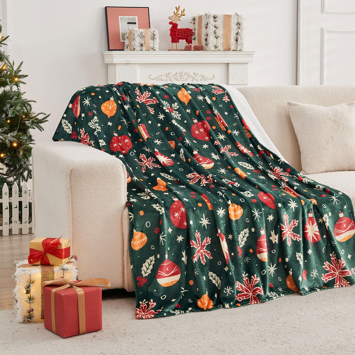 Cozy Printed Blanket Blanket, 280 GSM Fleece Throw Size for Home Decoration - Ultra Soft (Throw - 50" x 60", Christmas Light)