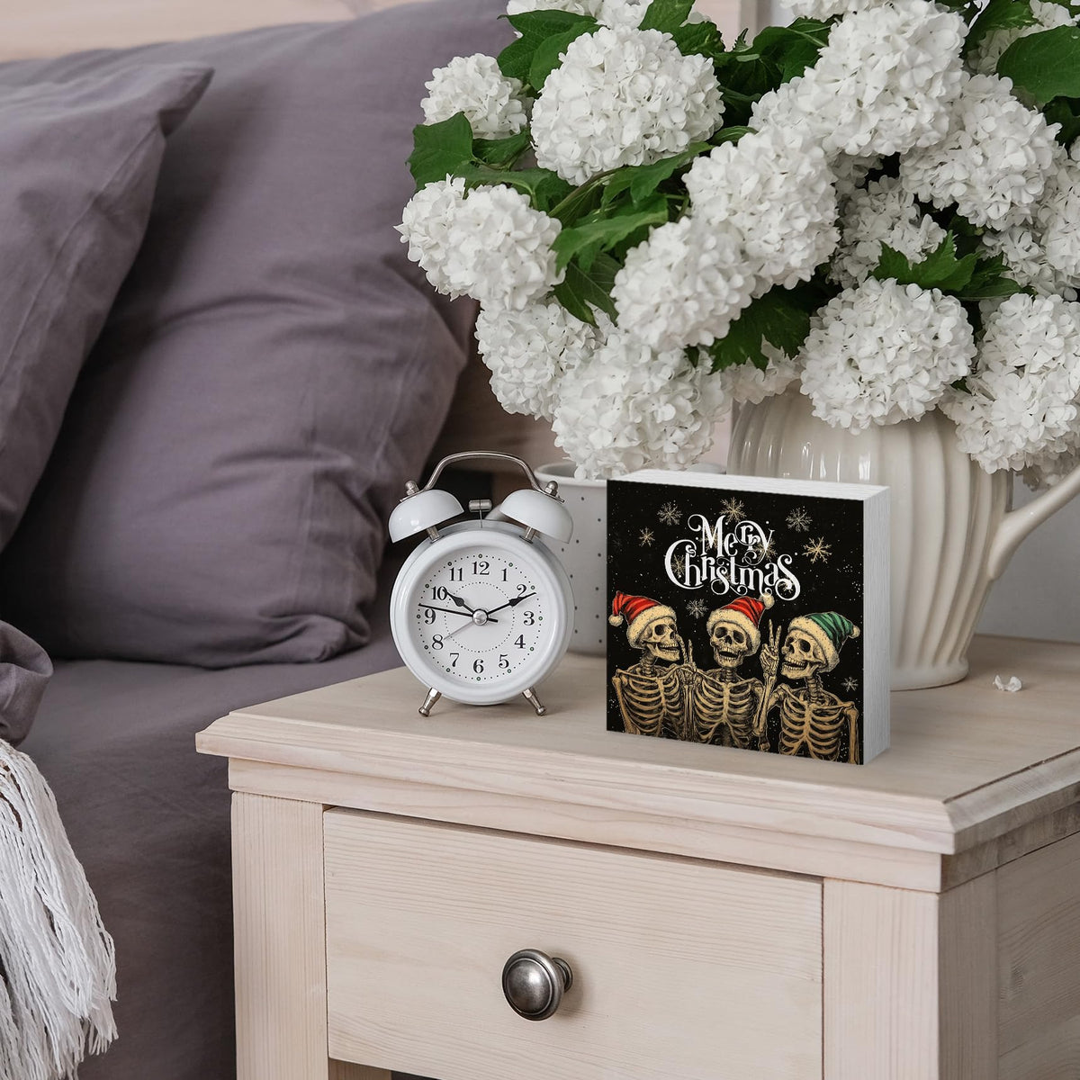 Gothic Christmas Decor, Funny Skeleton Santa Christmas Wooden Box Sign, FunnyChristmas Decorations