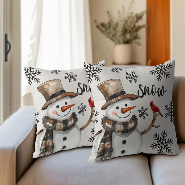 Snowman Throw Pillow Cover Christmas Pillowcase 18x18 Inch Set of 2