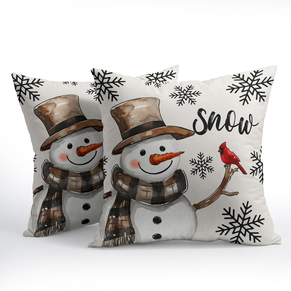 Snowman Throw Pillow Cover Christmas Pillowcase 18x18 Inch Set of 2
