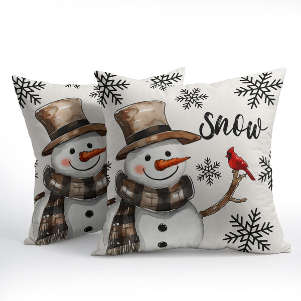 Snowman Throw Pillow Cover Christmas Pillowcase 18x18 Inch Set of 2