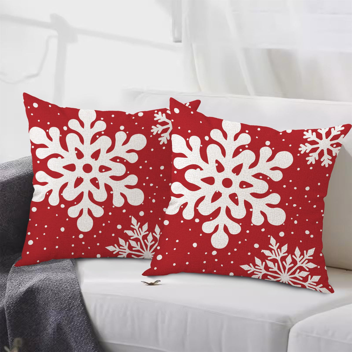 Green Christmas Pillow Covers 18x18 Inch Set of 2 Snowflakes Velvet Square