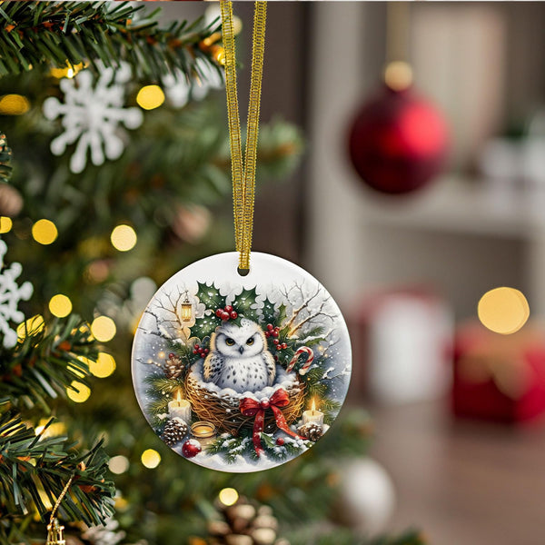 Winter Owl Christmas Christmas Ornaments, Christmas Wreath White Owl Ornaments for Tree, Gifts for Owls Lovers