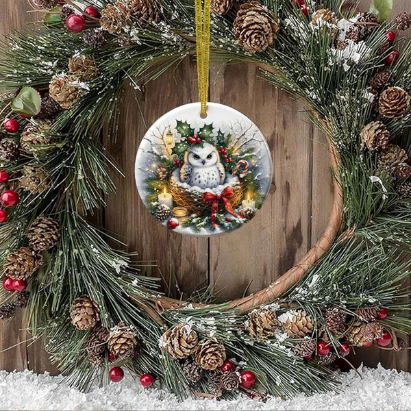 Winter Owl Christmas Christmas Ornaments, Christmas Wreath White Owl Ornaments for Tree, Gifts for Owls Lovers