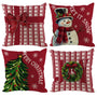 Christmas Pillow Covers 18x18 inch Set of 4, Holiday Winter Indoor Red Plaid Vintage Tree Snowflake Xmas Snowman