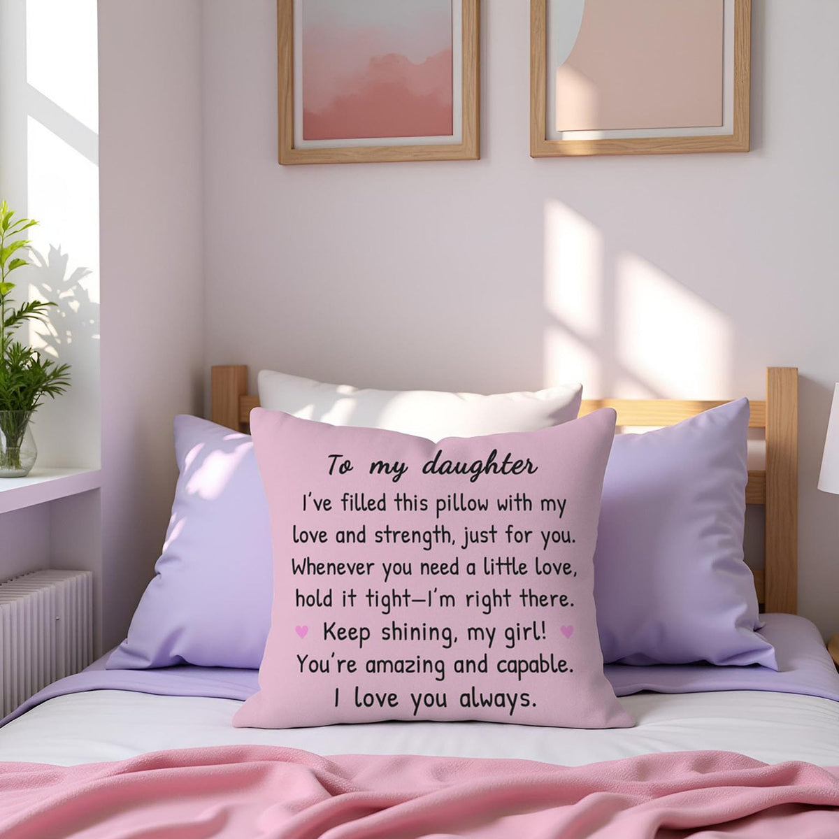 to My Daughter Pink Throw Pillow Cover 18x18 Inch, Daughter Birthday Gifts from Mom Dad