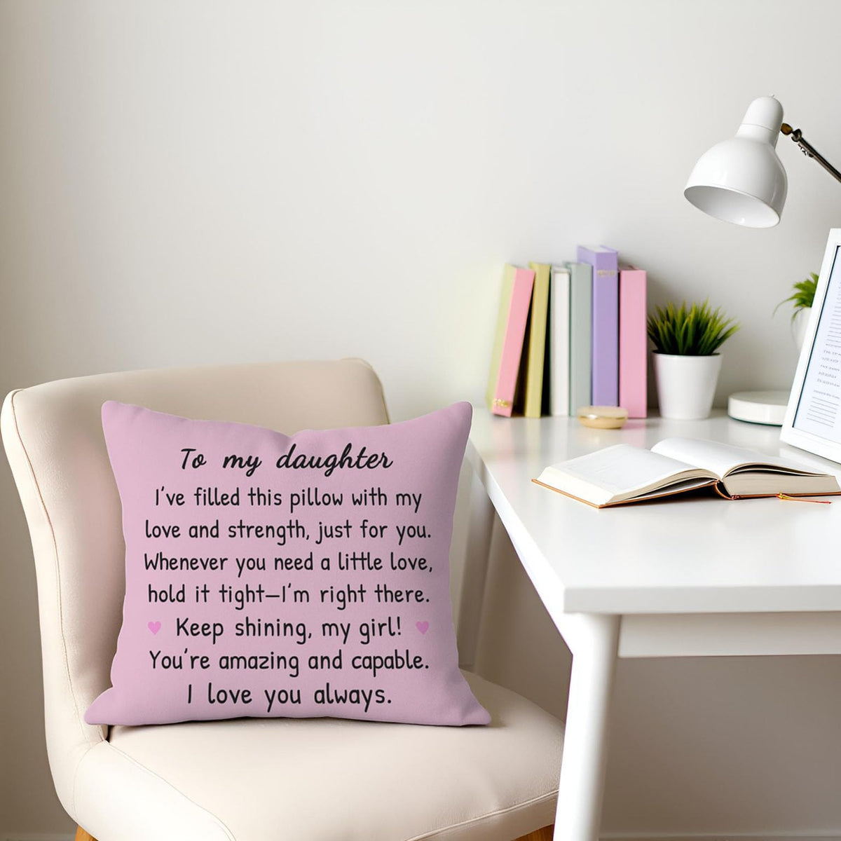 to My Daughter Pink Throw Pillow Cover 18x18 Inch, Daughter Birthday Gifts from Mom Dad