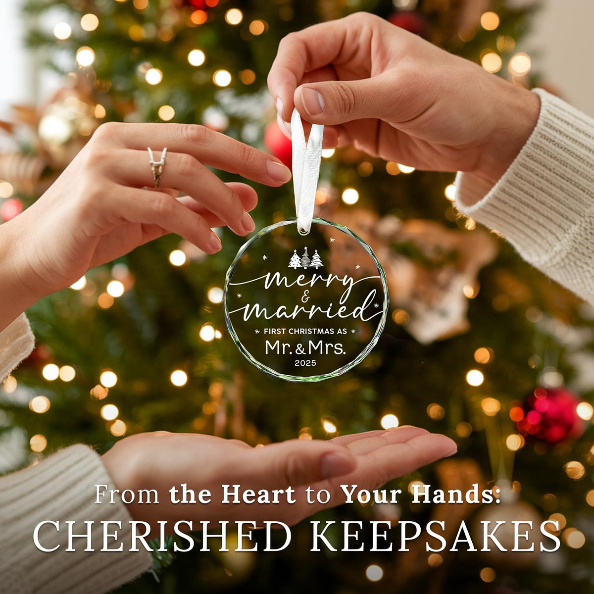 Wedding Gifts for Couples 2025 - First Christmas Married Glass Ornament, Mr and Mrs Gifts, Wedding Ideas for Newly Wed