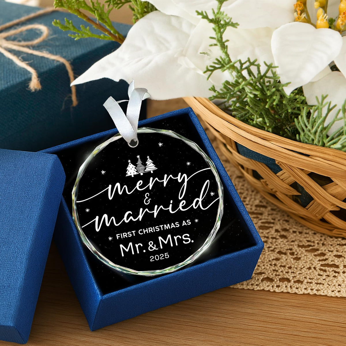 Wedding Gifts for Couples 2025 - First Christmas Married Glass Ornament, Mr and Mrs Gifts, Wedding Ideas for Newly Wed
