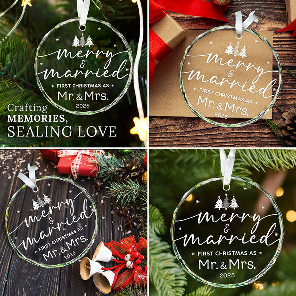 Wedding Gifts for Couples 2025 - First Christmas Married Glass Ornament, Mr and Mrs Gifts, Wedding Ideas for Newly Wed