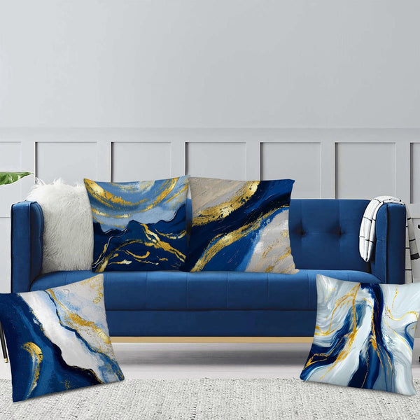 Navy Blue and Gold Throw Pillow Covers 18x18 Inches Set of 4, Modern Decorative Abstract Oil Painting Pillow Cover