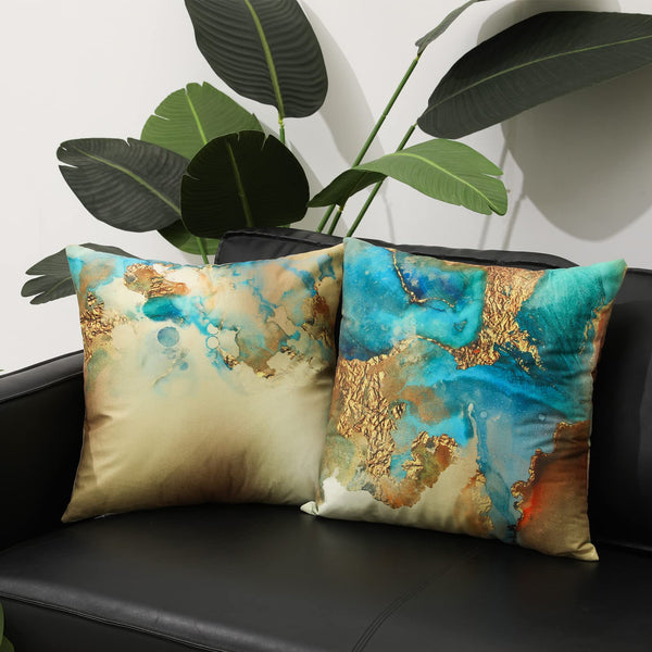Teal and Gold Throw Pillow Covers 18x18 inch Set of 4 Turquoise Gold Abstract Pillow Case