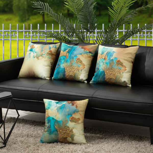 Teal and Gold Throw Pillow Covers 18x18 inch Set of 4 Turquoise Gold Abstract Pillow Case
