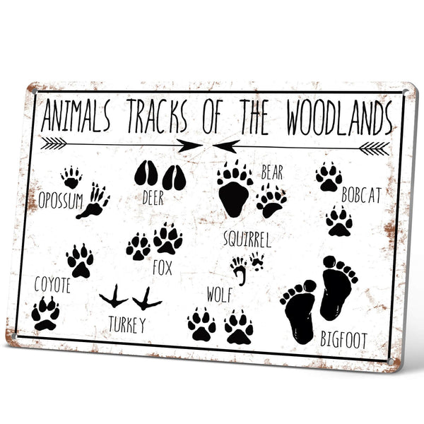 Animal Tracks of Woodland Nursery Sign, Log Cabin Decor, Forest Hunting Decor, Wildlife Wall Art for Boys Room