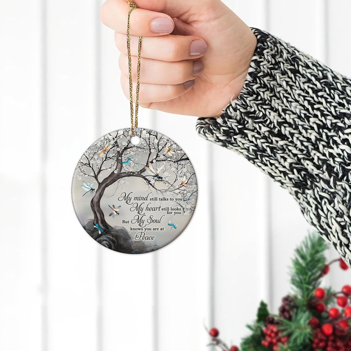 Dragonfly Memorial Ornament - Ceramic Remembrance Keepsake with Tree and Quote - Bereavement Sympathy Gift