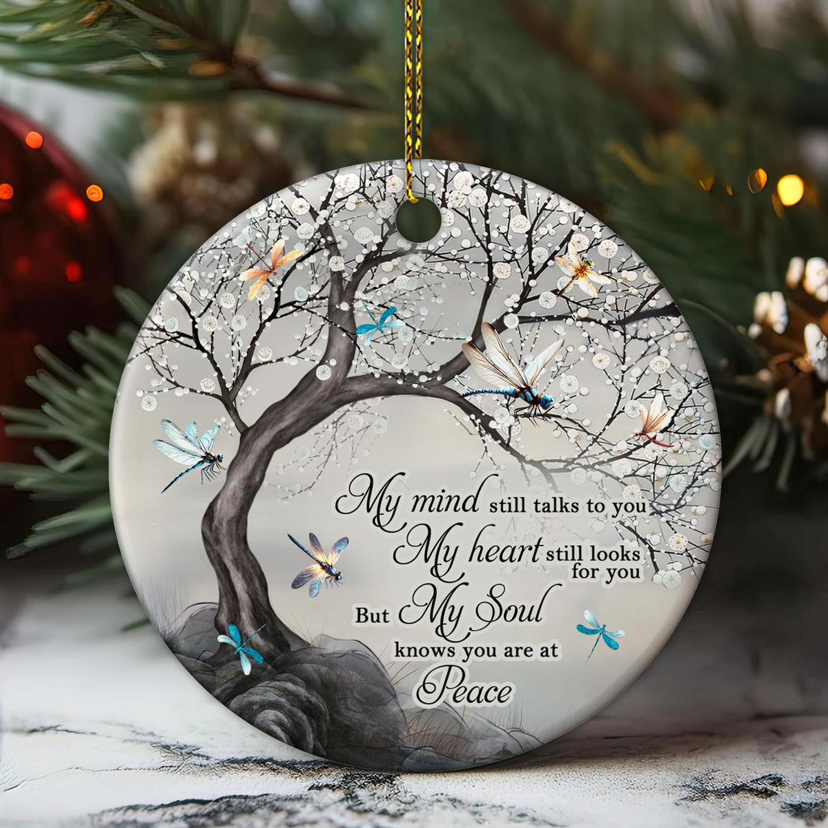 Dragonfly Memorial Ornament - Ceramic Remembrance Keepsake with Tree and Quote - Bereavement Sympathy Gift