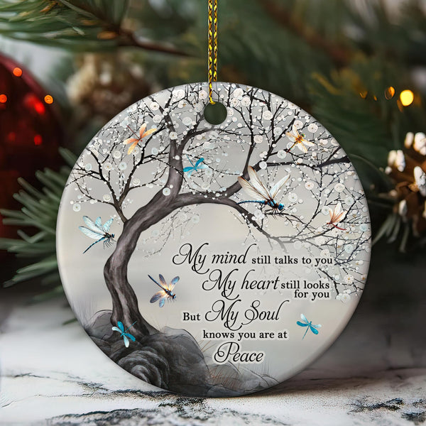 Dragonfly Memorial Ornament - Ceramic Remembrance Keepsake with Tree and Quote - Bereavement Sympathy Gift
