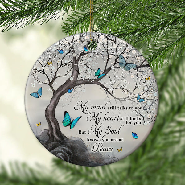 Butterfly Memorial Ornament - Remembrance Ceramic Keepsake with Tree and Quote