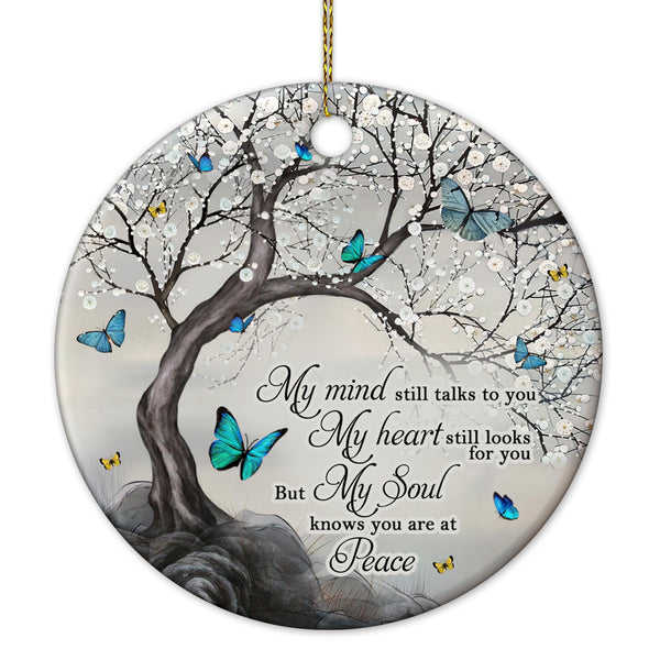 Butterfly Memorial Ornament - Remembrance Ceramic Keepsake with Tree and Quote