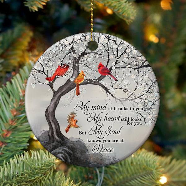 My Mind Still Talks to You Cardinal Circle Ceramic Ornament - Memorial Christmas Ornament Gifts for Loss of Loved One in Heaven