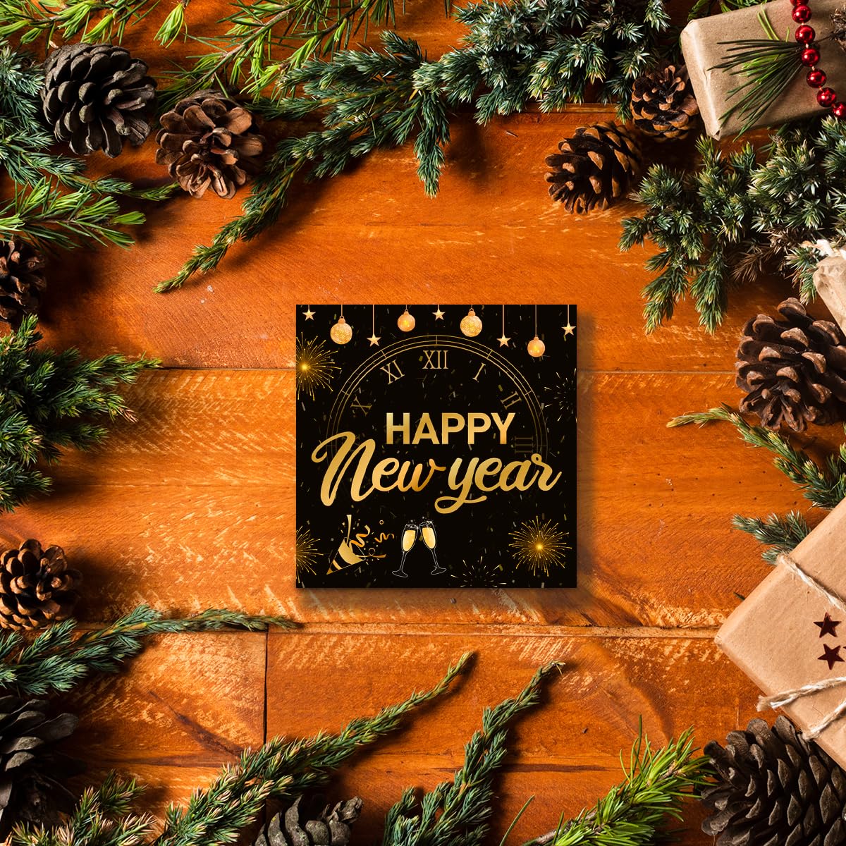 Happy New Year Decorations Gold Black Wooden Box Sign Happy New Year Party Decor