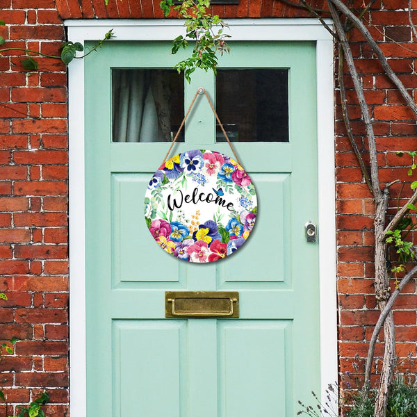 Welcome Spring Summer Floral Flowers Wreaths Sign for Front Door Decor Farmhouse Spring Wood Door Hanger