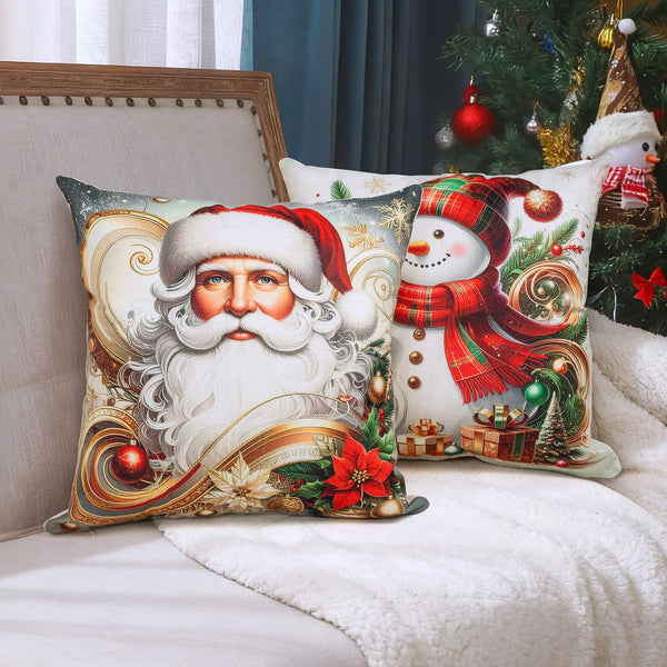 Christmas Throw Pillow Covers 18x18 Set of 4 Winter Holiday Decorative Pillowcase Reindeer Snowman