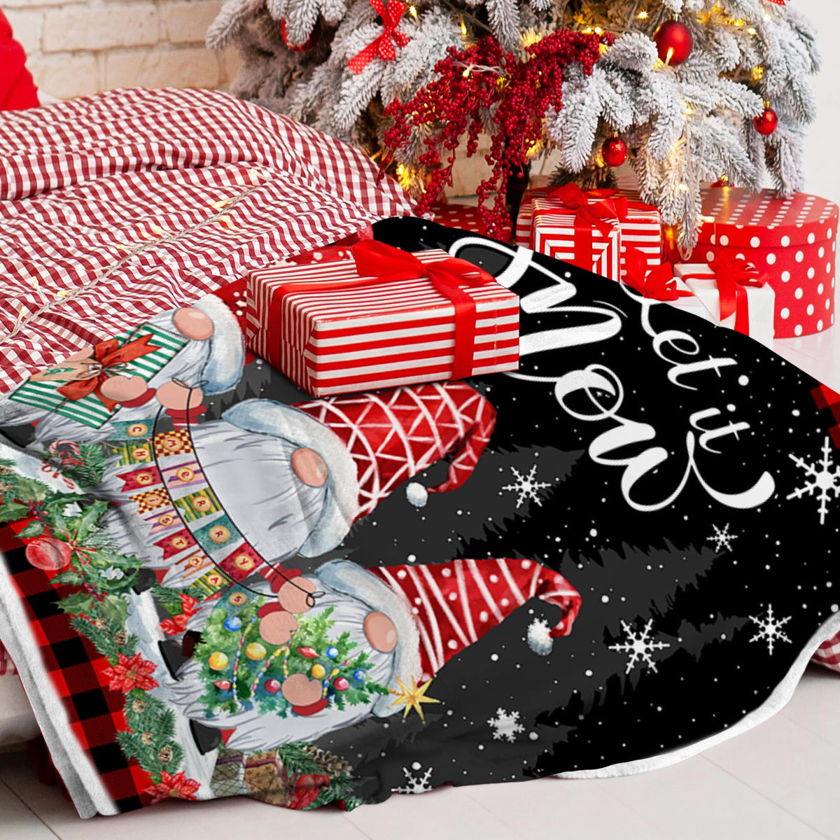 Christmas Blanket, Red Gnomes Christmas Throw Blanket, Xmas Home Decor, Soft Flannel Throw Blankets 50x60
