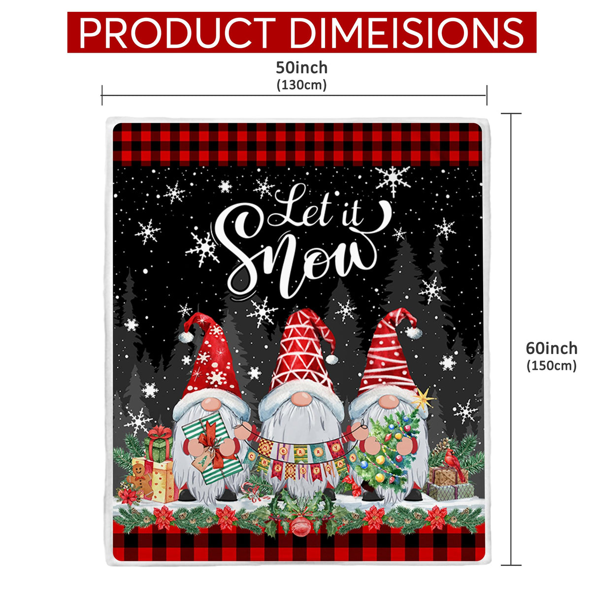 Christmas Blanket, Red Gnomes Christmas Throw Blanket, Xmas Home Decor, Soft Flannel Throw Blankets 50x60