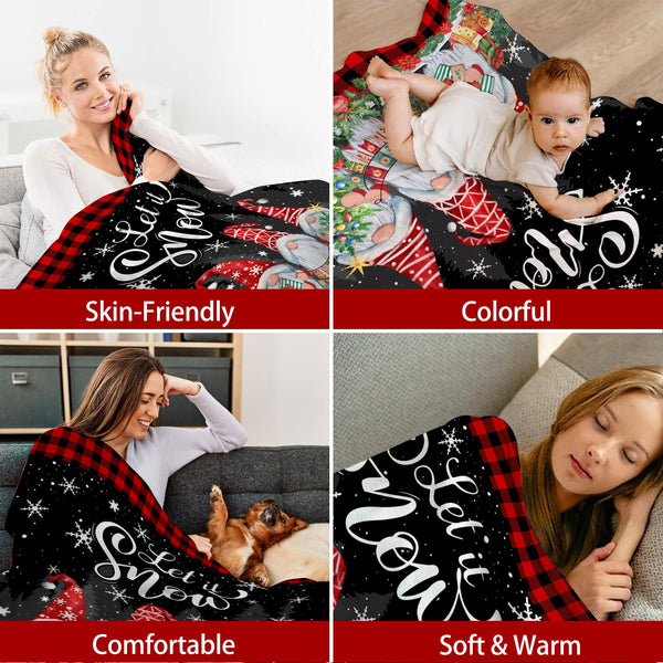 Christmas Blanket, Red Gnomes Christmas Throw Blanket, Xmas Home Decor, Soft Flannel Throw Blankets 50x60