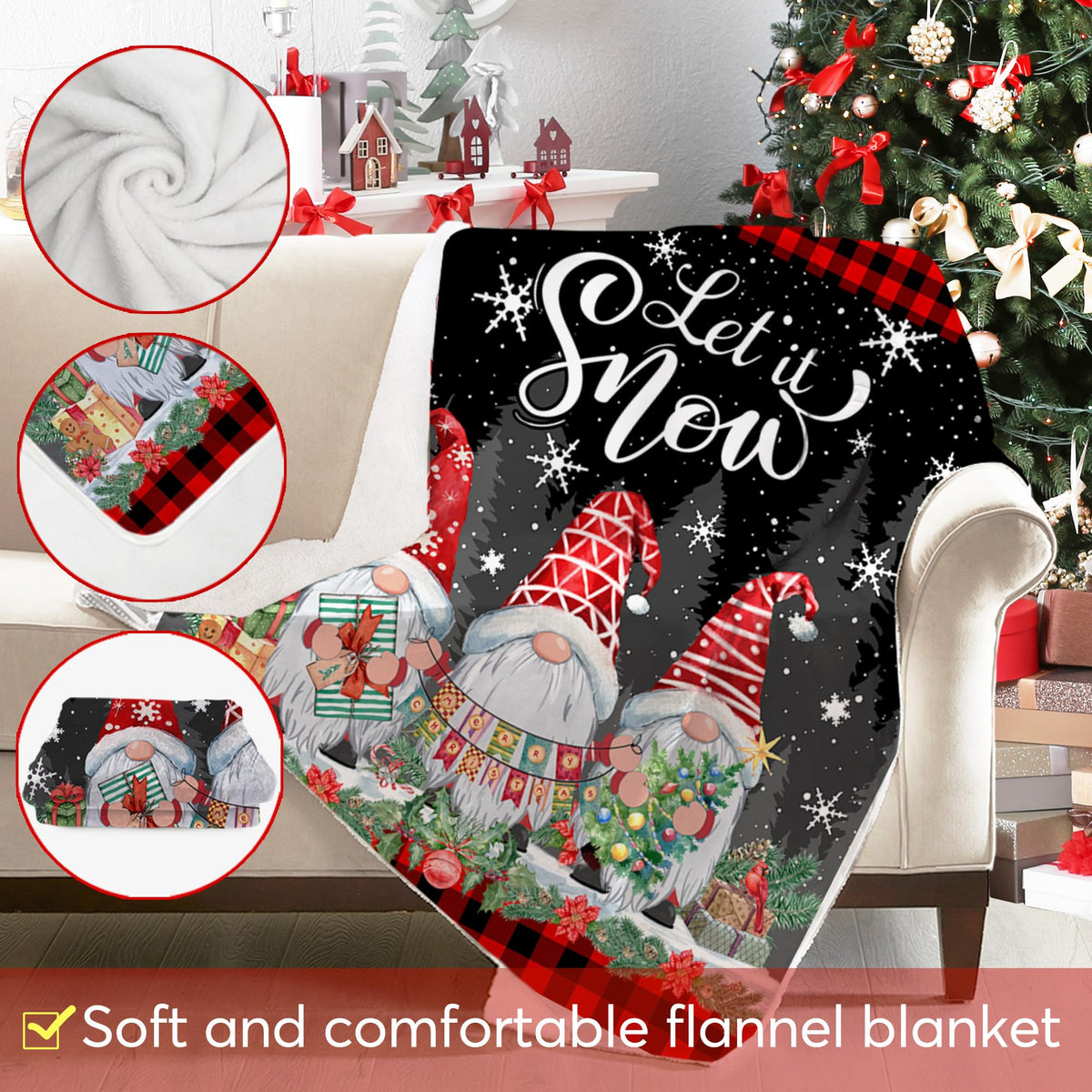 Christmas Blanket, Red Gnomes Christmas Throw Blanket, Xmas Home Decor, Soft Flannel Throw Blankets 50x60