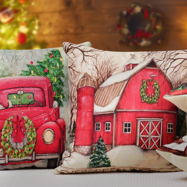 Set of 4 Christmas Decorations Christmas Pillow Covers 18 x 18 Inches Set of 4