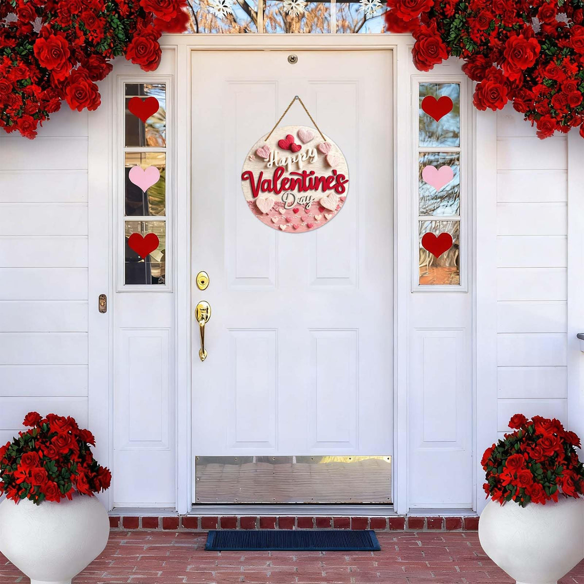Happy Valentine's Day Welcome Door Sign 2D Flat Valentine's Day Hanging Sign Valentine Wreaths for Front Door Red Pink Love Hearts Door Hanger