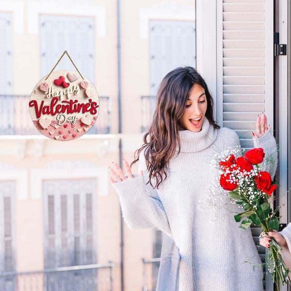Happy Valentine's Day Welcome Door Sign 2D Flat Valentine's Day Hanging Sign Valentine Wreaths for Front Door Red Pink Love Hearts Door Hanger