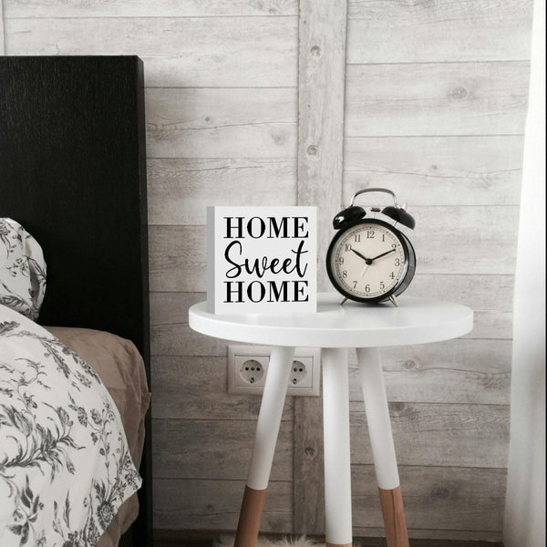 Home Sweet Home Rustic Farmhouse Style Wood Sign Art 5 x 5 Inch Wooden Box Plaque