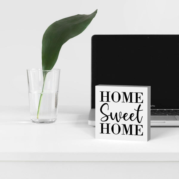 Home Sweet Home Rustic Farmhouse Style Wood Sign Art 5 x 5 Inch Wooden Box Plaque