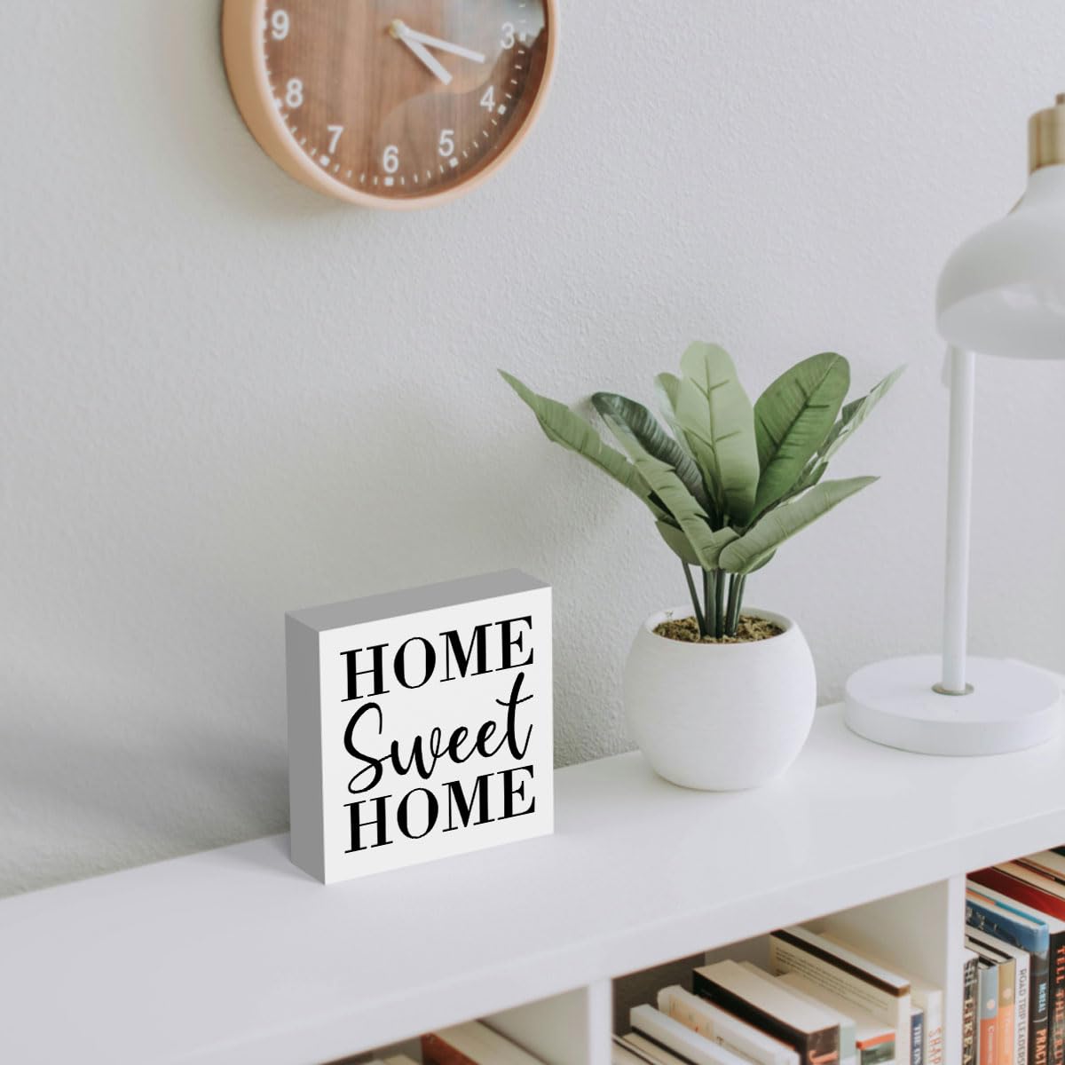 Home Sweet Home Rustic Farmhouse Style Wood Sign Art 5 x 5 Inch Wooden Box Plaque