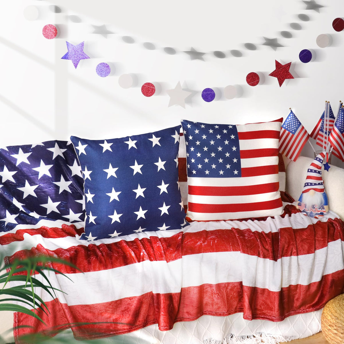 4th of July Throw Pillow Covers 18x18in Set of 4,Patriotic Pillow Case for Independence Day
