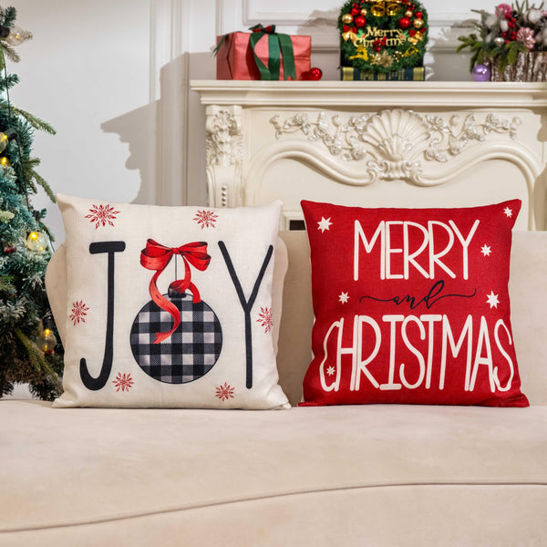 Velvet Red Christmas Decorations-Throw Pillow Covers 18x18 in Set of 4,Decorative Joy Snowflake
