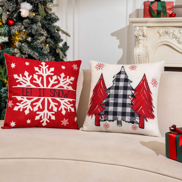Velvet Red Christmas Decorations-Throw Pillow Covers 18x18 in Set of 4,Decorative Joy Snowflake