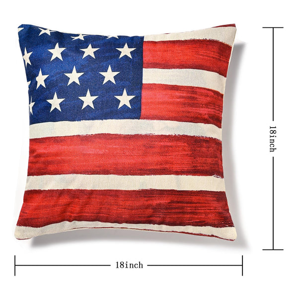 Patriotic Decor-Throw Pillow Covers 18x18 in Set of 4,4th of July Linen Pillow Case for Independence Day