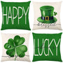 St Patricks Day Decor-Throw Pillow Covers 18x18 in Set of 4,Shamrock Linen Pillow Case with Green Hat Irish