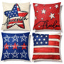 Patriotic Decor-Throw Pillow Covers 18x18 in Set of 4,4th of July Linen Pillow Case for Independence Day