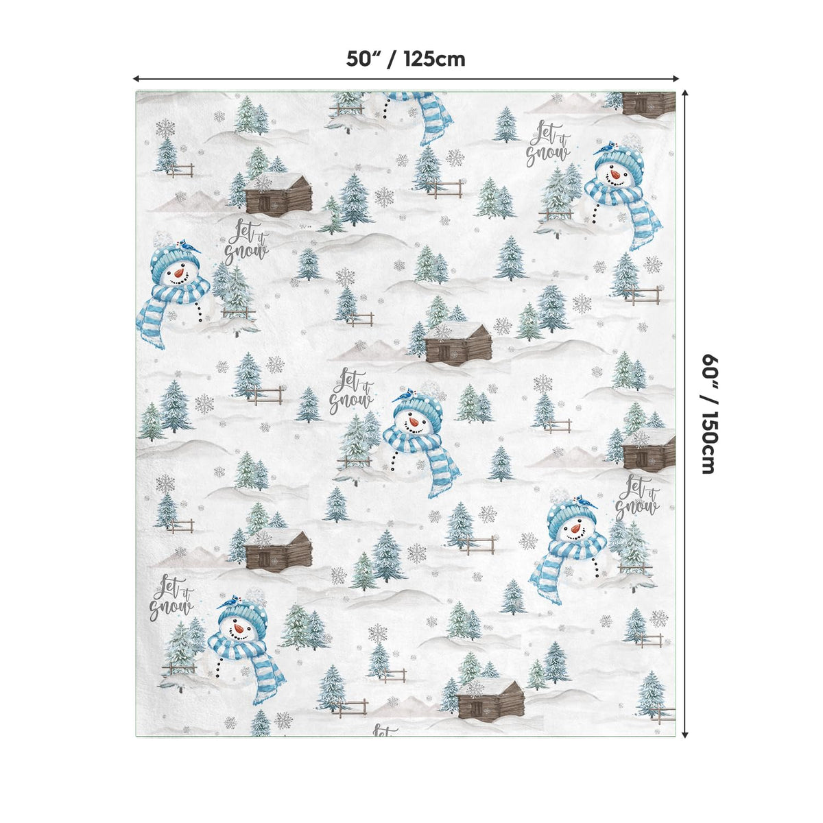 Christmas Flannel Blanket Throw, Blue Snowman Pine Snow Soft Fuzzy Plush Cozy Fleece Blankets