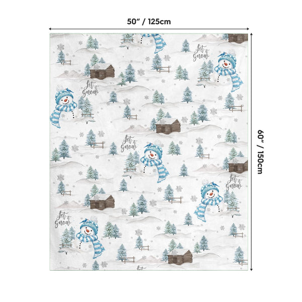 Christmas Flannel Blanket Throw, Blue Snowman Pine Snow Soft Fuzzy Plush Cozy Fleece Blankets