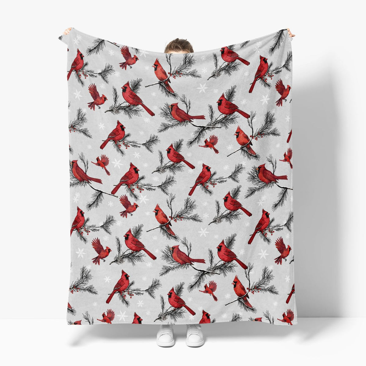 Christmas Flannel Blanket Throw, Cardinal Bird Pine Cone Soft Fuzzy Plush Cozy Fleece Blankets